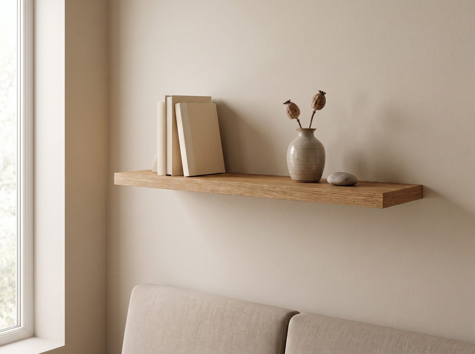 Zwevende wandplank in Bourbon Oak — 120 × 30 cm, 28 mm, blind gemonteerd