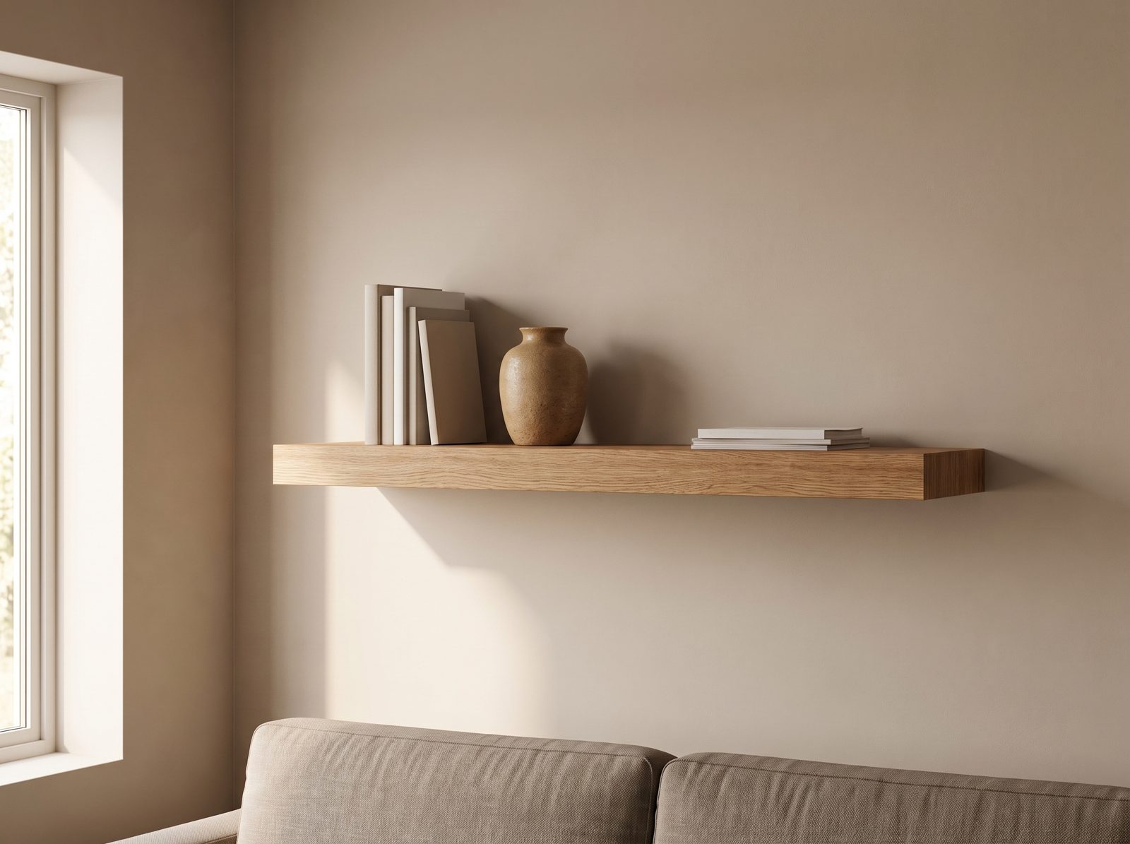 Zwevende wandplank in Bourbon Oak — 120 × 30 cm, blind gemonteerd