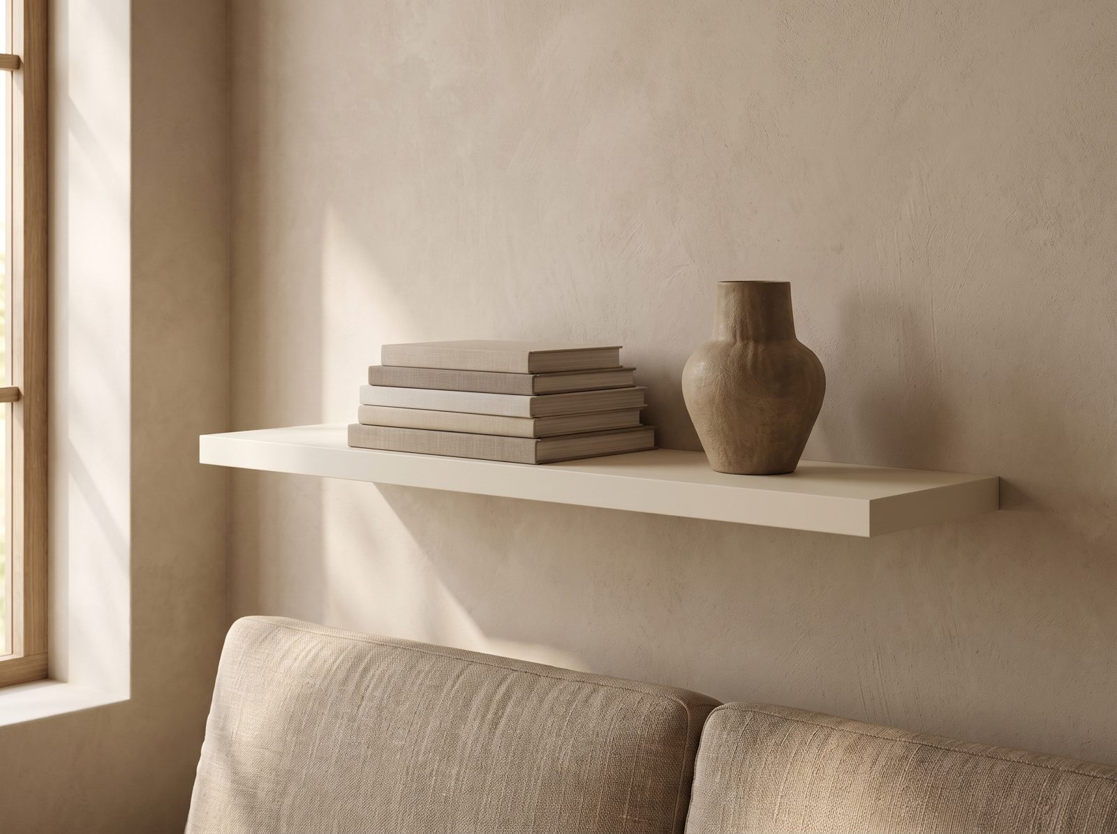 Zwevende wandplank in Chalk White — 120 × 30 cm, blind gemonteerd