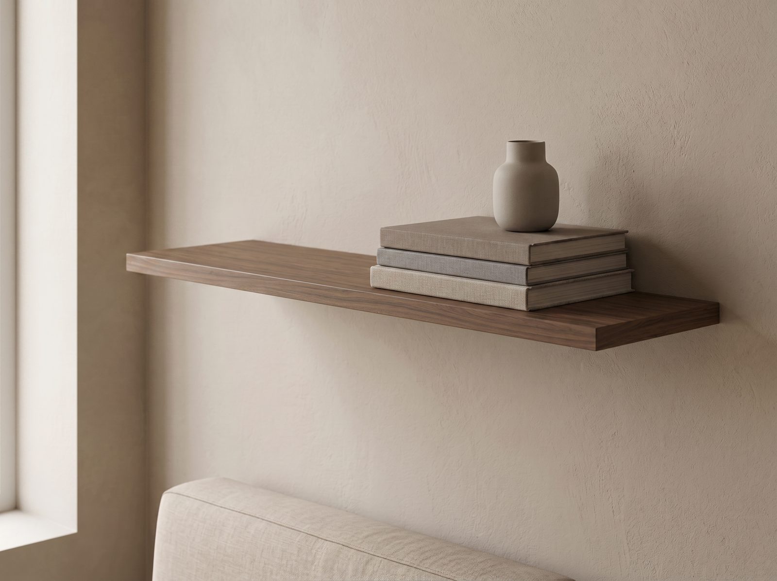 Wandplank in Cognac Walnut — 120 × 30 cm, 18 mm