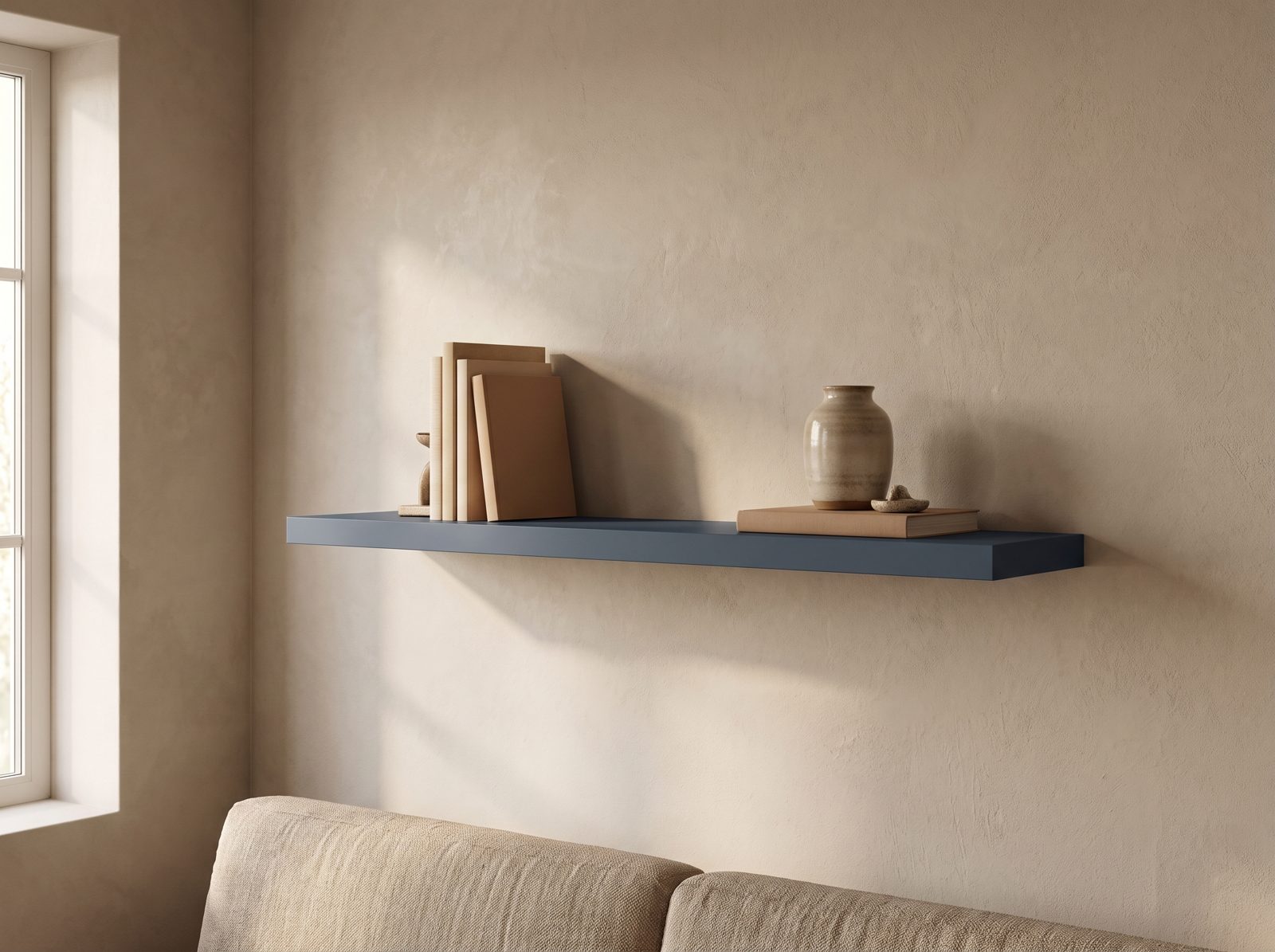 Zwevende wandplank in Glacier Blue — 120 × 30 cm, blind gemonteerd