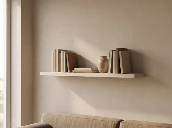 Zwevende wandplank in Cashmere Stone — 120 × 30 cm, 28 mm, blind gemonteerd