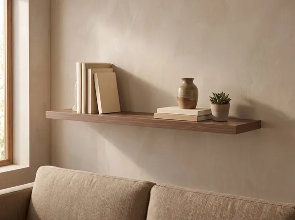 Zwevende wandplank in Cognac Walnut — 120 × 30 cm, 28 mm, blind gemonteerd