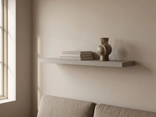 Zwevende wandplank in Fjord Mist — 120 × 30 cm, 28 mm, blind gemonteerd