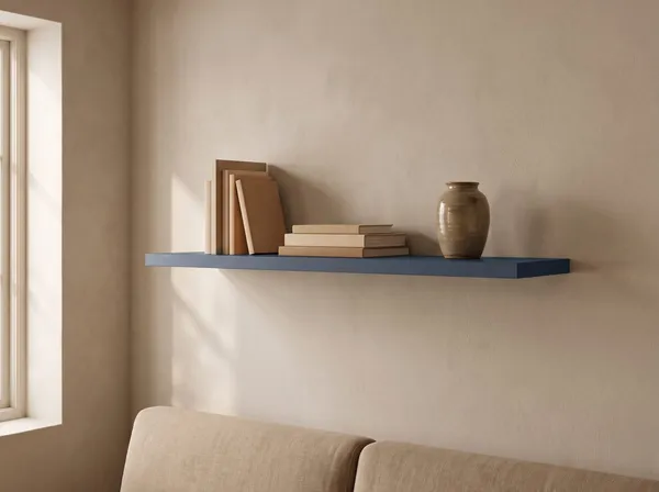 Zwevende wandplank in Glacier Blue — 120 × 30 cm, 28 mm, blind gemonteerd