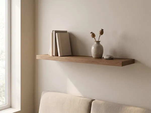 Zwevende wandplank in Hazel Oak — 120 × 30 cm, 28 mm, blind gemonteerd