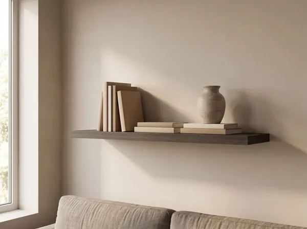 Zwevende wandplank in Smoked Oak — 120 × 30 cm, 28 mm, blind gemonteerd
